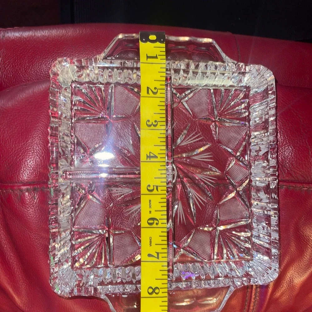 Vintage heavy pinwheel crystal square divided /3-section serving dish